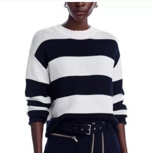 AQUA Drop Shoulder Cotton Striped Sweater – White/Black, Small